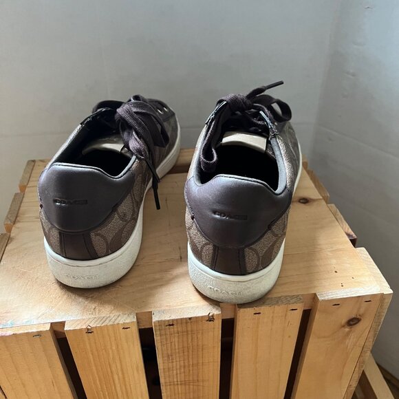 Coach Size 9.5 Khaki Mahogany C126 Low Top Signature Coated Canvas Sneaker Shoes - Picture 12 of 16